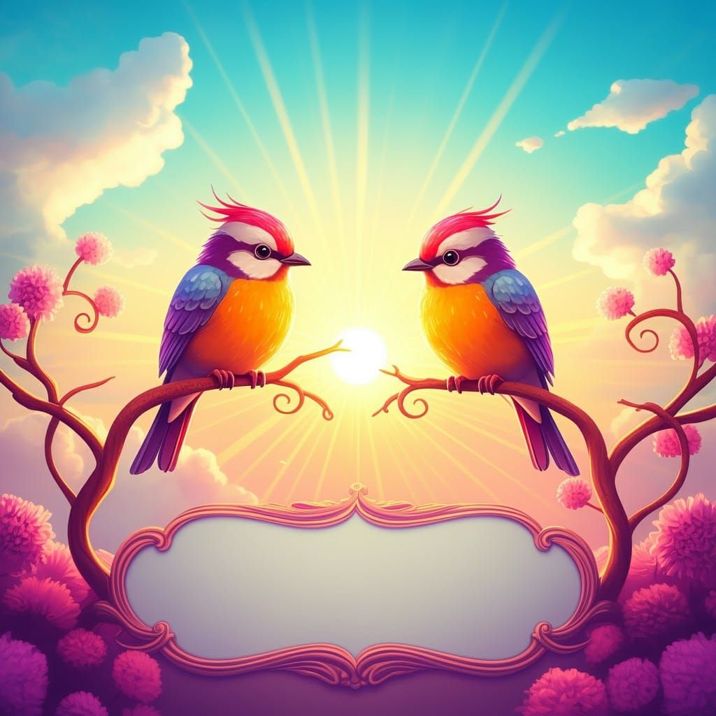 Whimsical Birds at Sunset: Digital Illustration