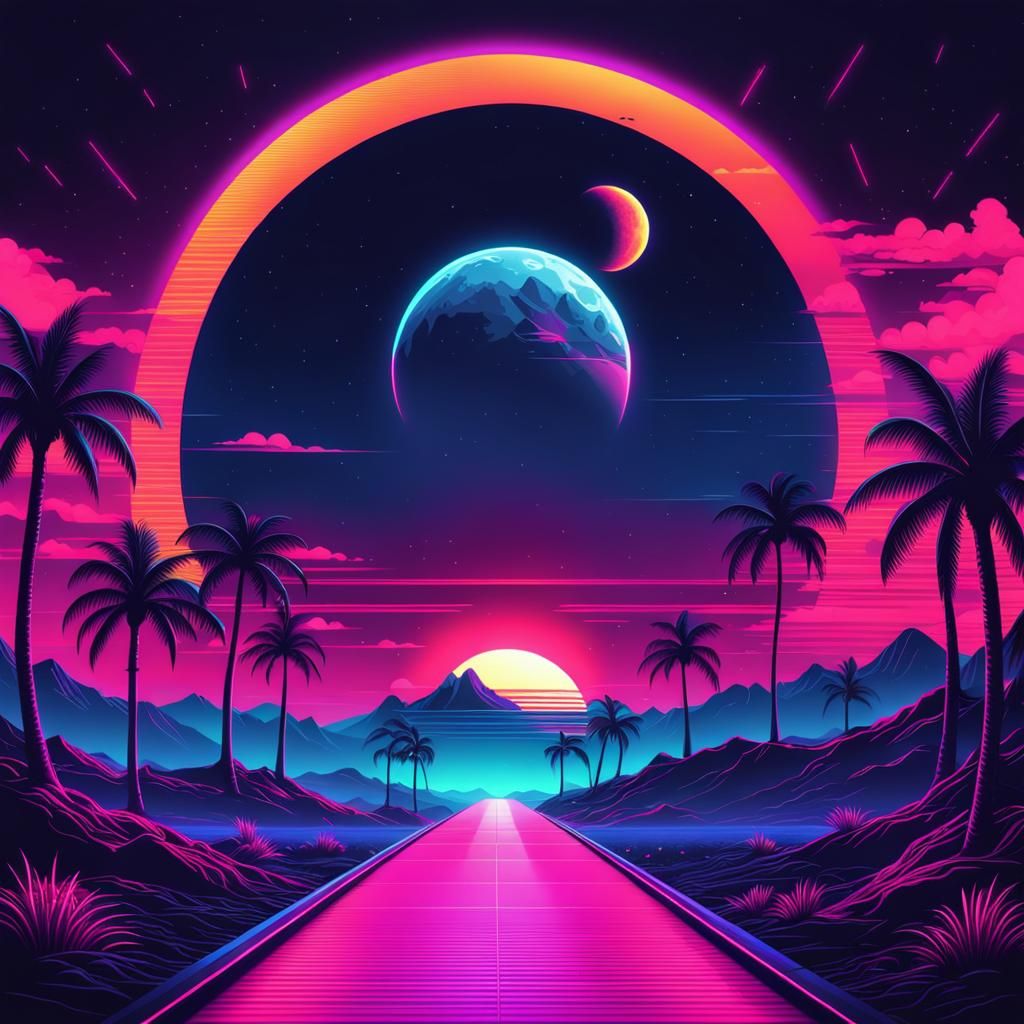 Lunar Eclipse in Synthwave Neon Style