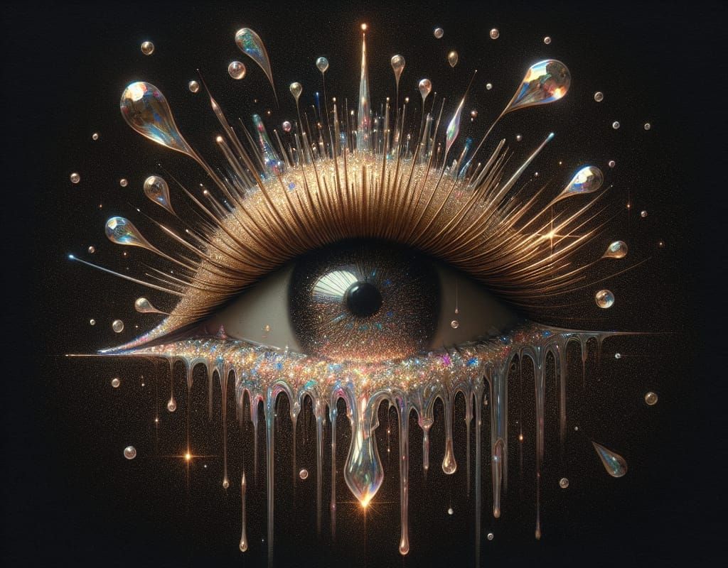 A Melting Tear - Explosions of Glitterglass Distort Reflect Magnify Randomly