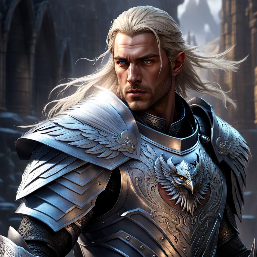 Elven Warrior in Silver Armor, Dark Fantasy Concept Art