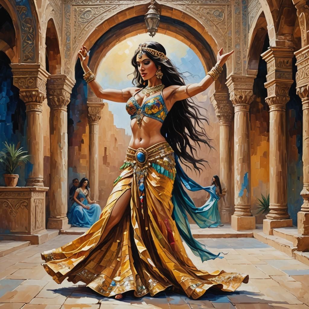 Belly Dancer's Impasto Performance for a Desert Prince