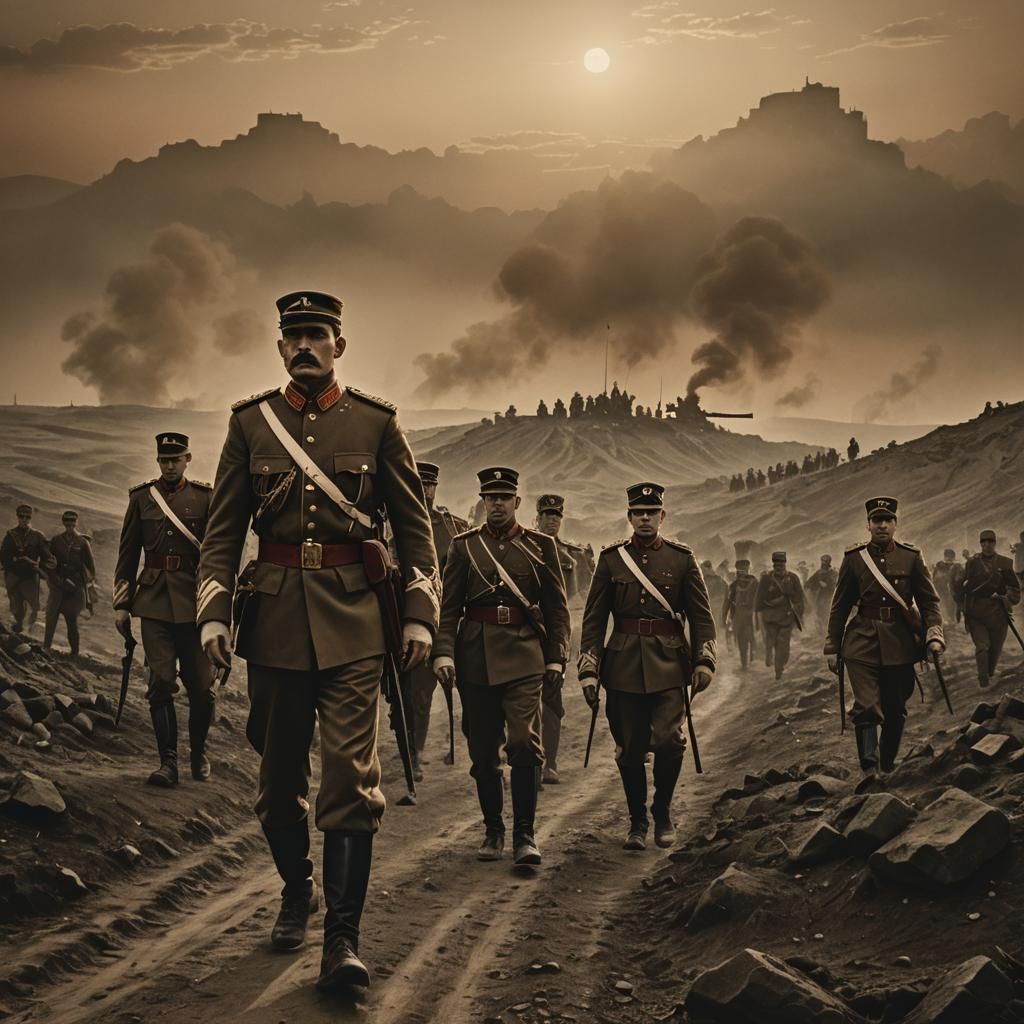 Hungarian Soldiers Marching in Dark Academic Style
