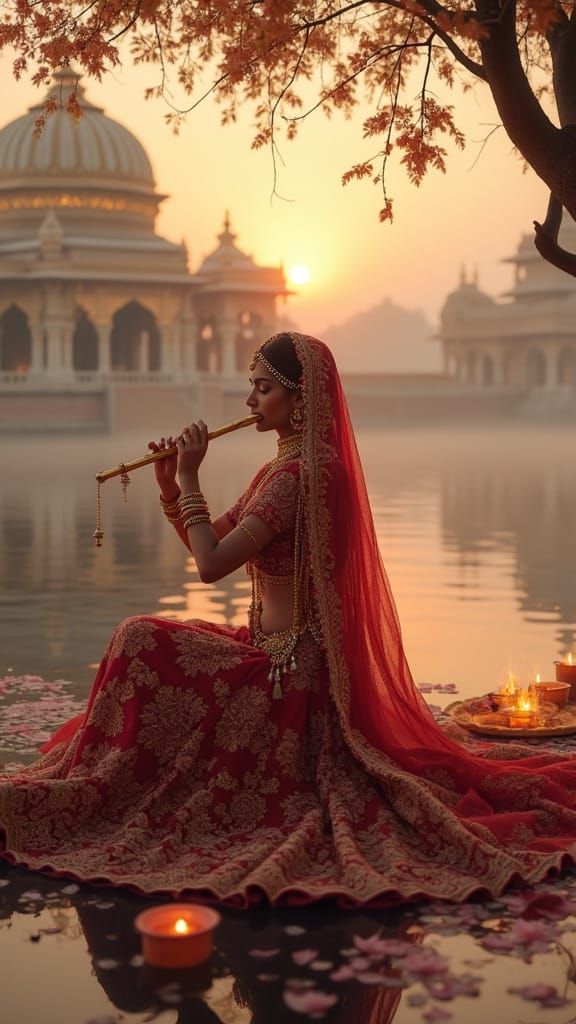 Divine Radha Portrait at Temple Lake