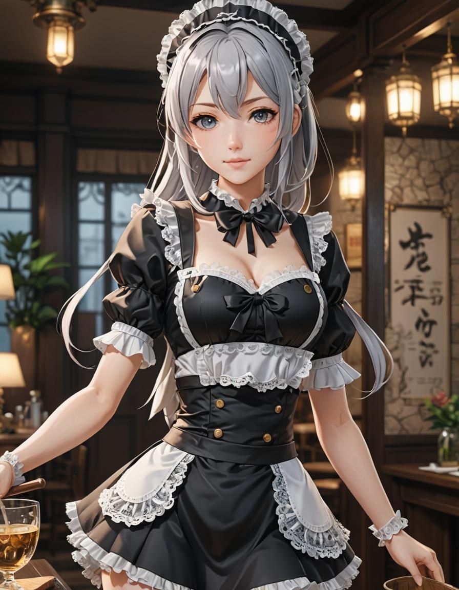 Anime Girl Maid in Lace Bikini