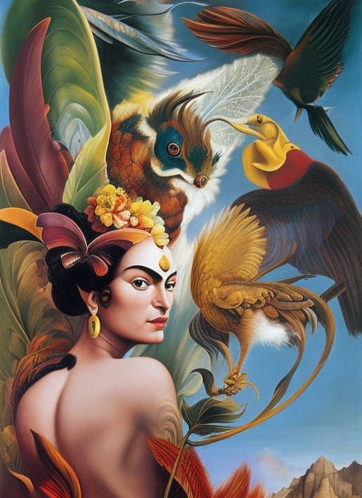 Fantasy Bird-Human Hybrid in Colorful Tibetan Style