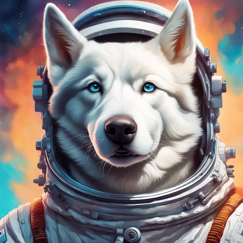 Husky Astronaut in Splash Art Style