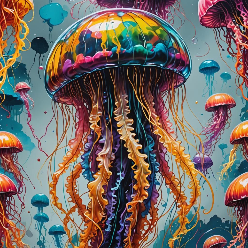 Giant Man o' War Jellyfish in Graffiti Art Style