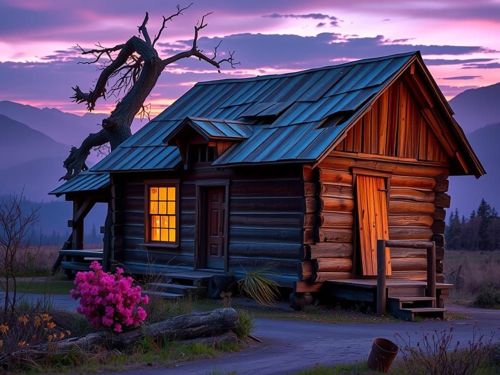 Weathered Log Cabin in Twilight