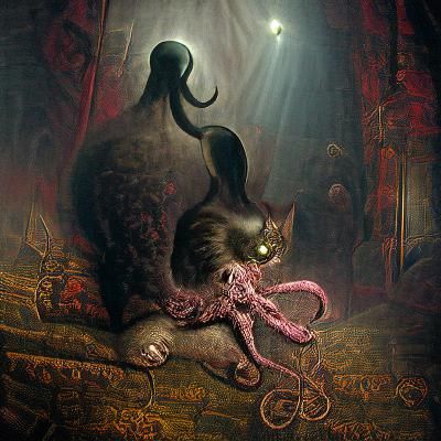 Sinister Octopussy Cat in Horror Engraving Style