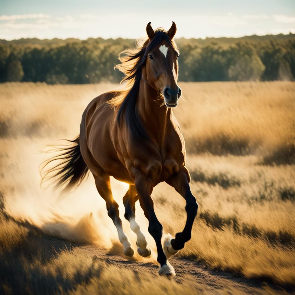 American Quarter Horse Galloping Across Prairie