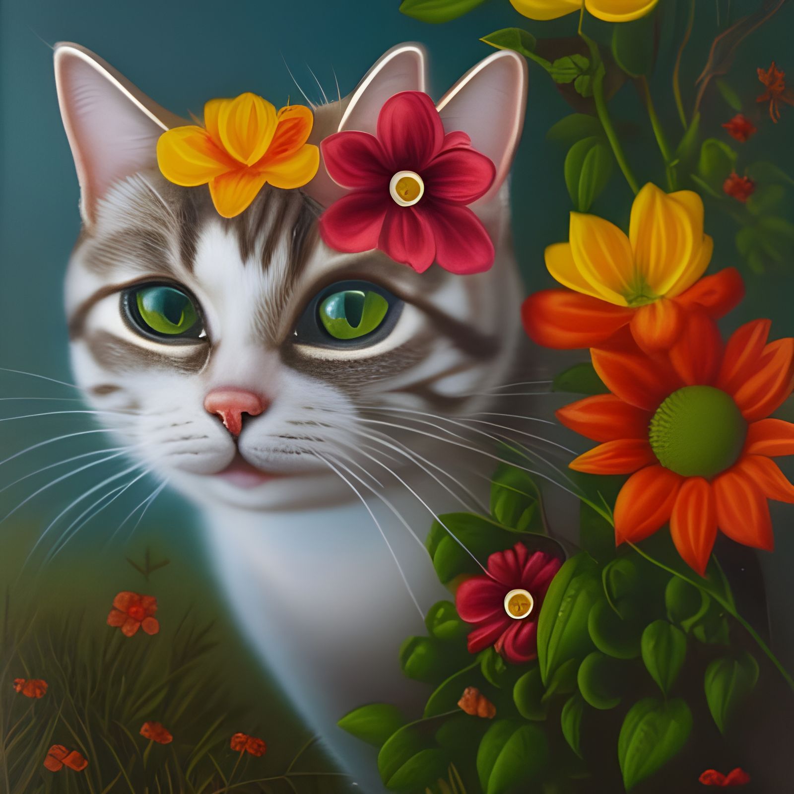 Mischievous Cat Portrait in Lowbrow Style