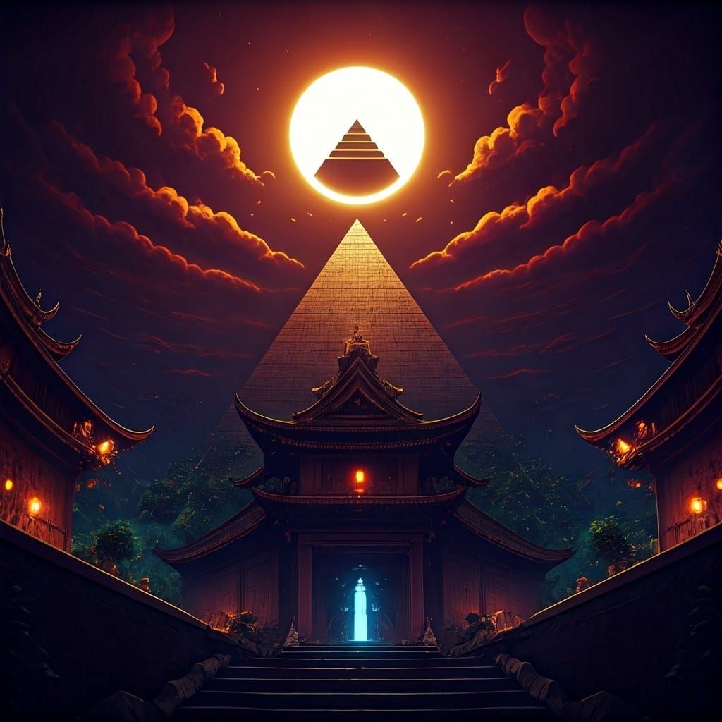 Ethereal Pyramid Ascends into Lunar Eclipse