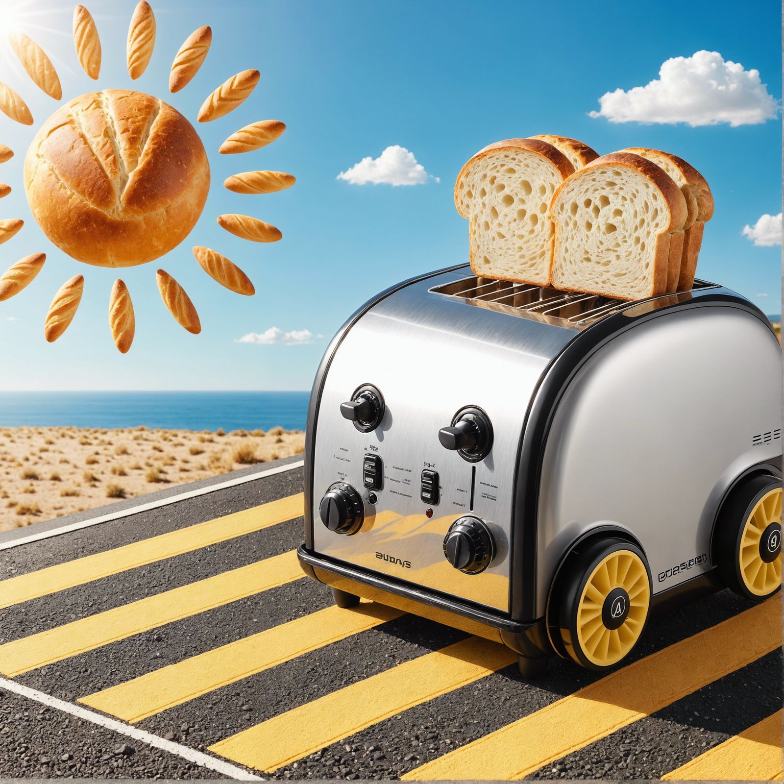 Wheeled Toaster Oven on Sunny Road Counter