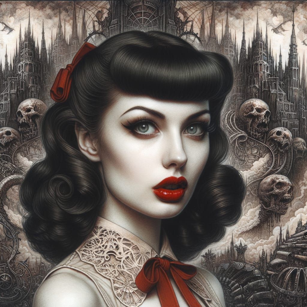 Brunette Pinup Portrait in Biopunk Style