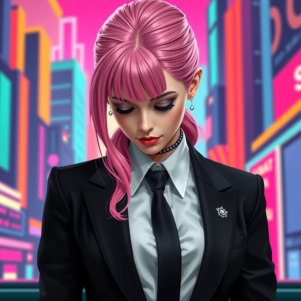 Princess Bubblegum Corporate Goth in Hyperrealism Style
