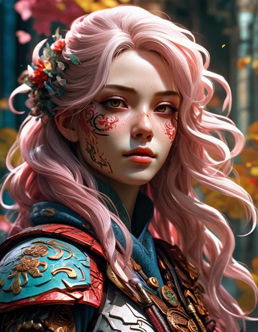 Dramatic Portrait in Hyperrealistic Style with Vibrant Color...