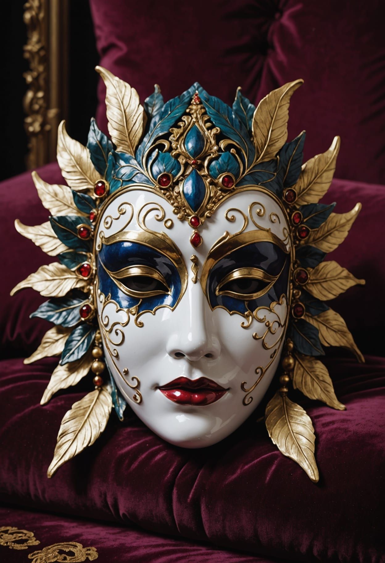 Beautifully Decorated Ceramic Mask in Realistic Detail