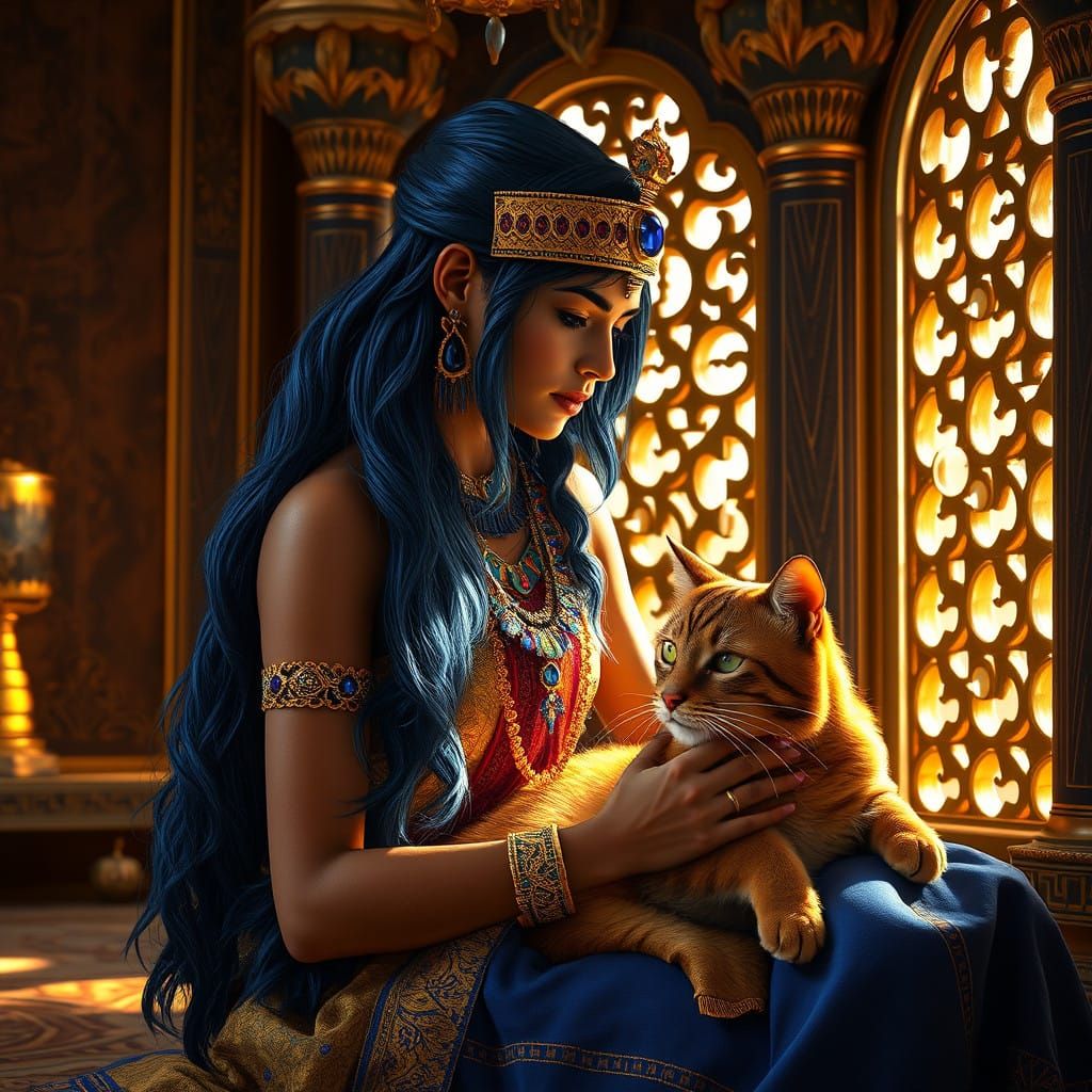 Surreal Ancient Egyptian Goddess with Velvet Midnight Locks...