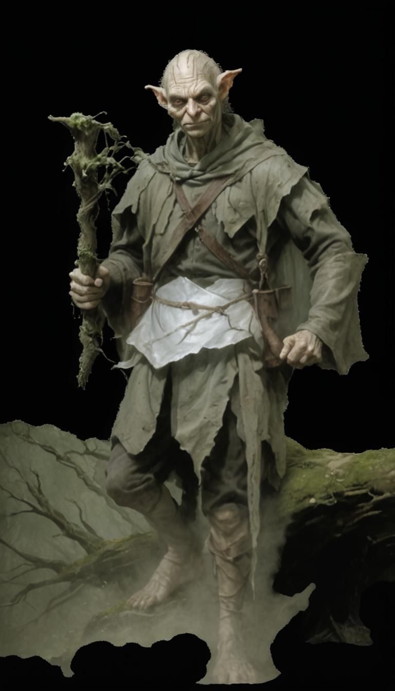 English Goblin in Misty Forest: Grisaille Illustration