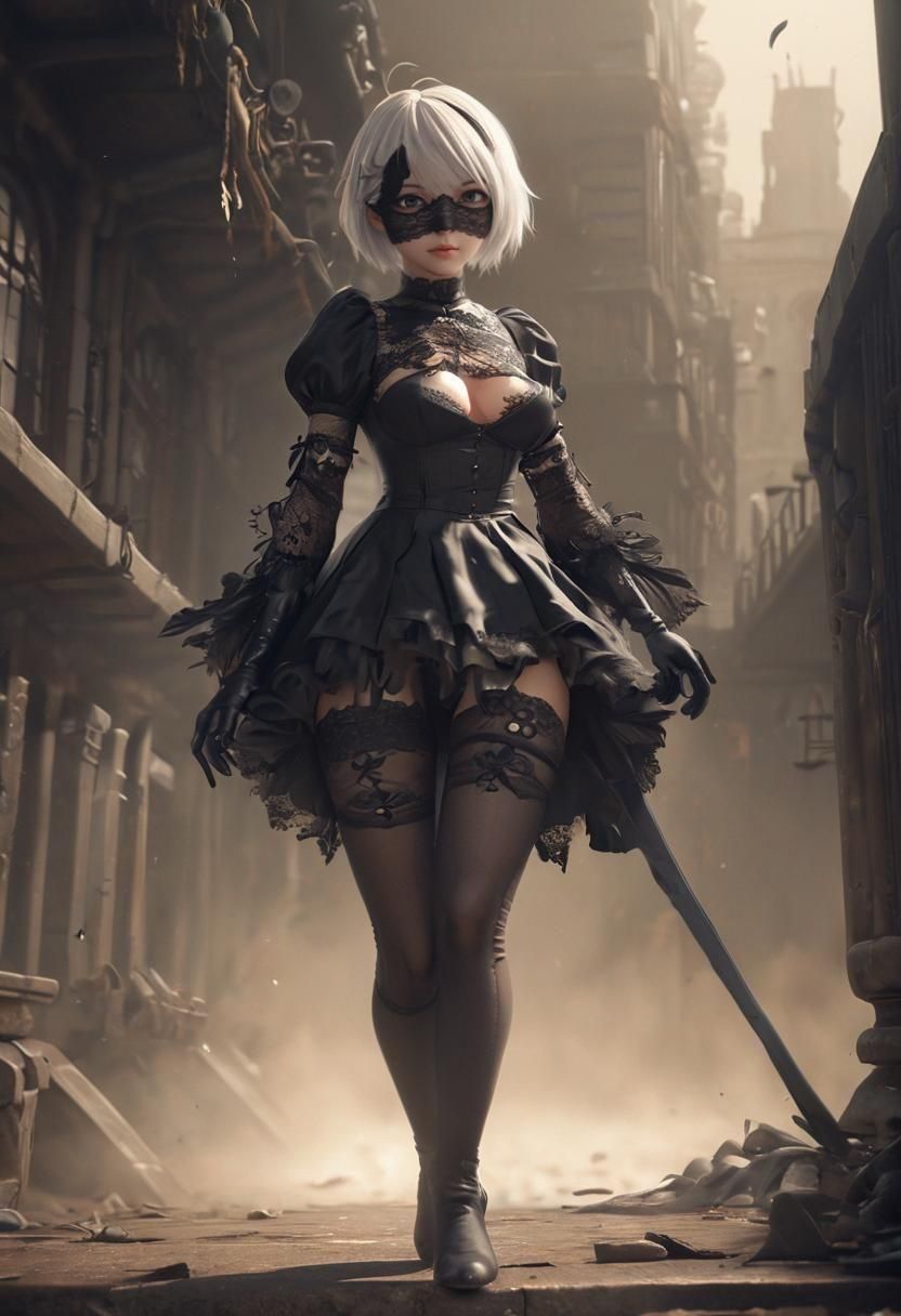 Hyper-Realistic Yorha No 2 Type B in Elegant Black Attire