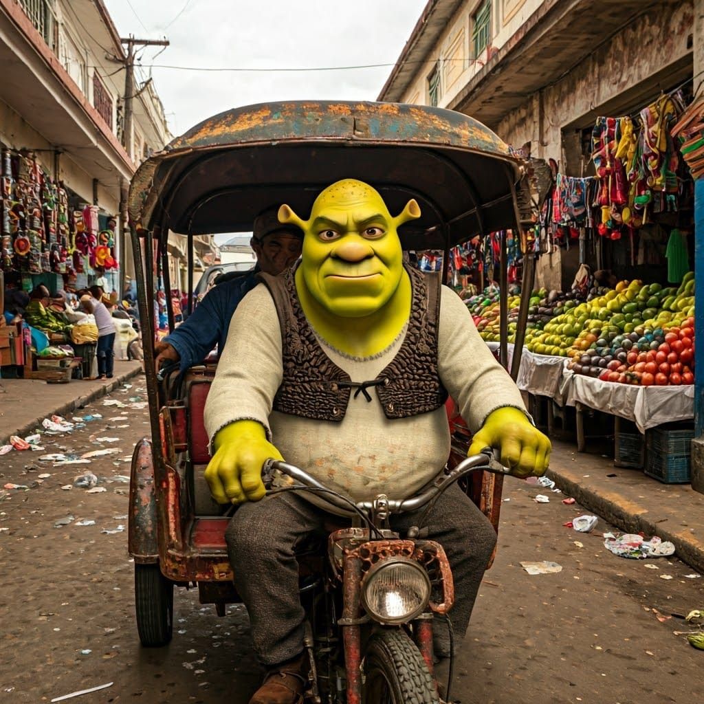 Shrek's Annoyance in a Nicaraguan Market