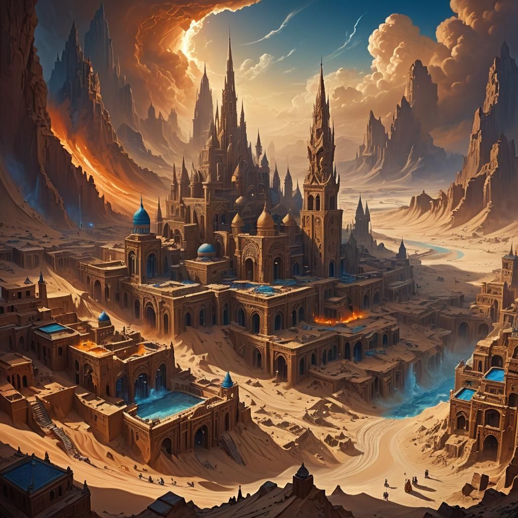Sandstorm Engulfs Mystical City: Fantasy Matte Painting