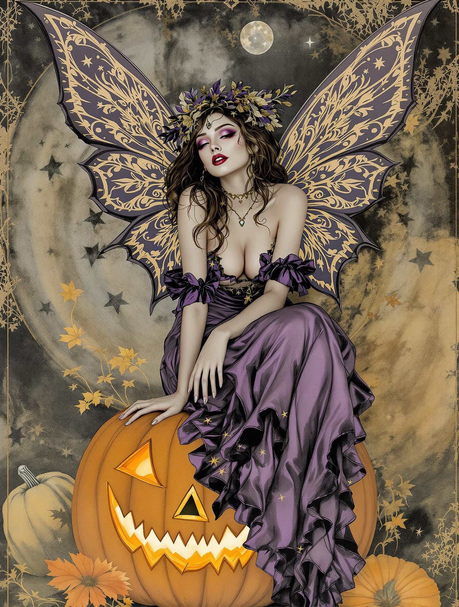 Harvest Fairy in Oxidized Copper Photogravure Style