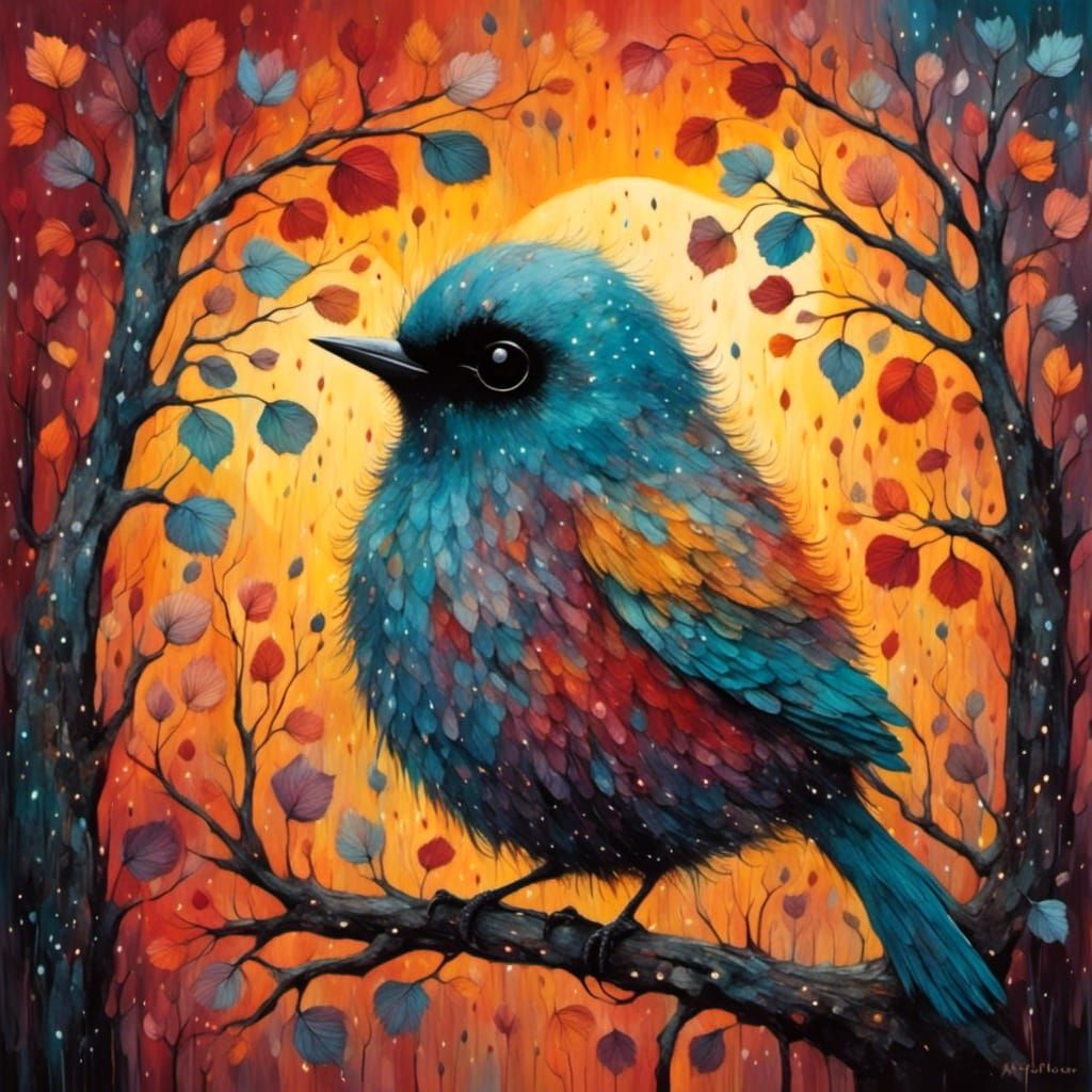 Cute Bird in Vivid Expressionist Style