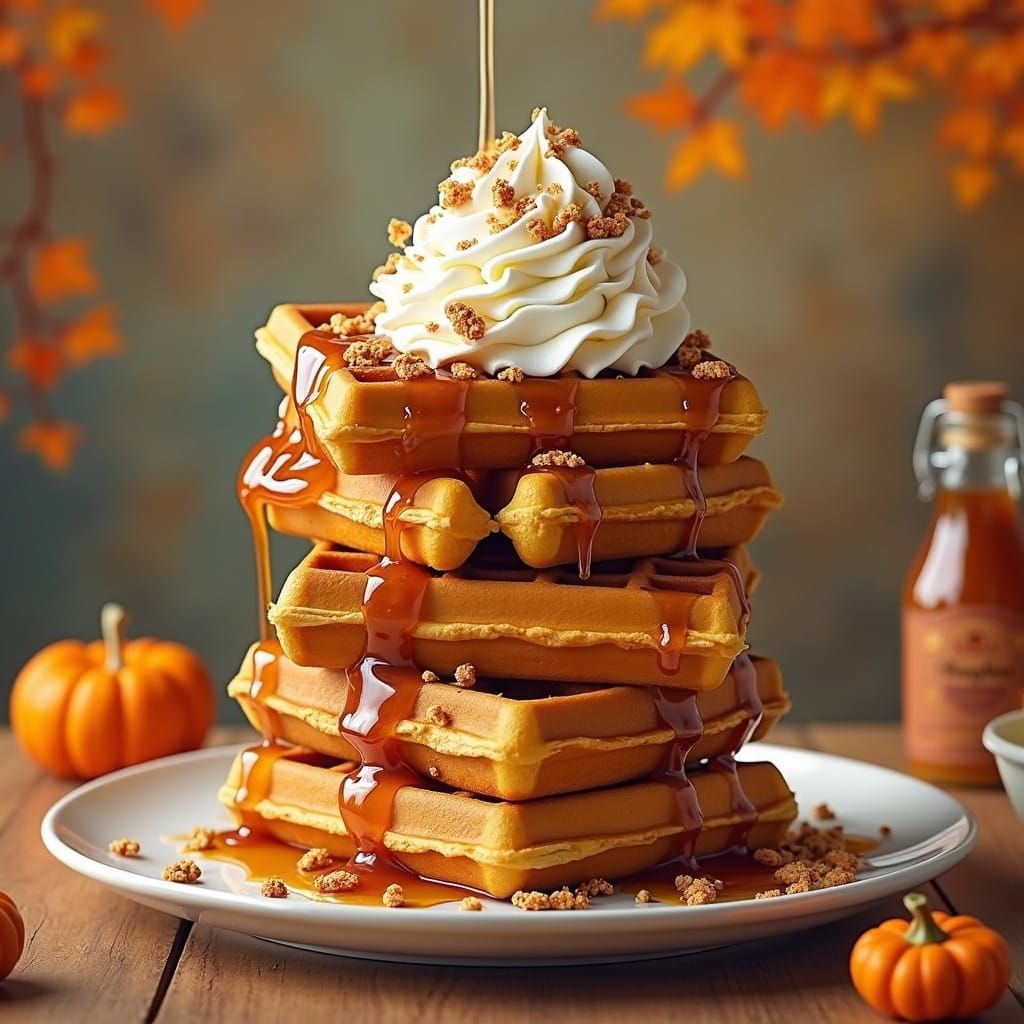 Vibrant Autumn Waffle Towers in Whimsical Americana Style