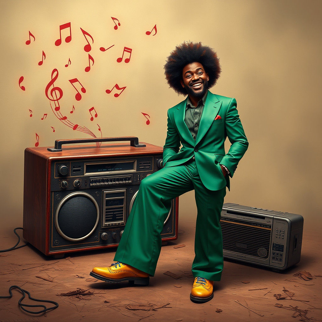 Man with Afro and Vintage Radio: Matte Painting