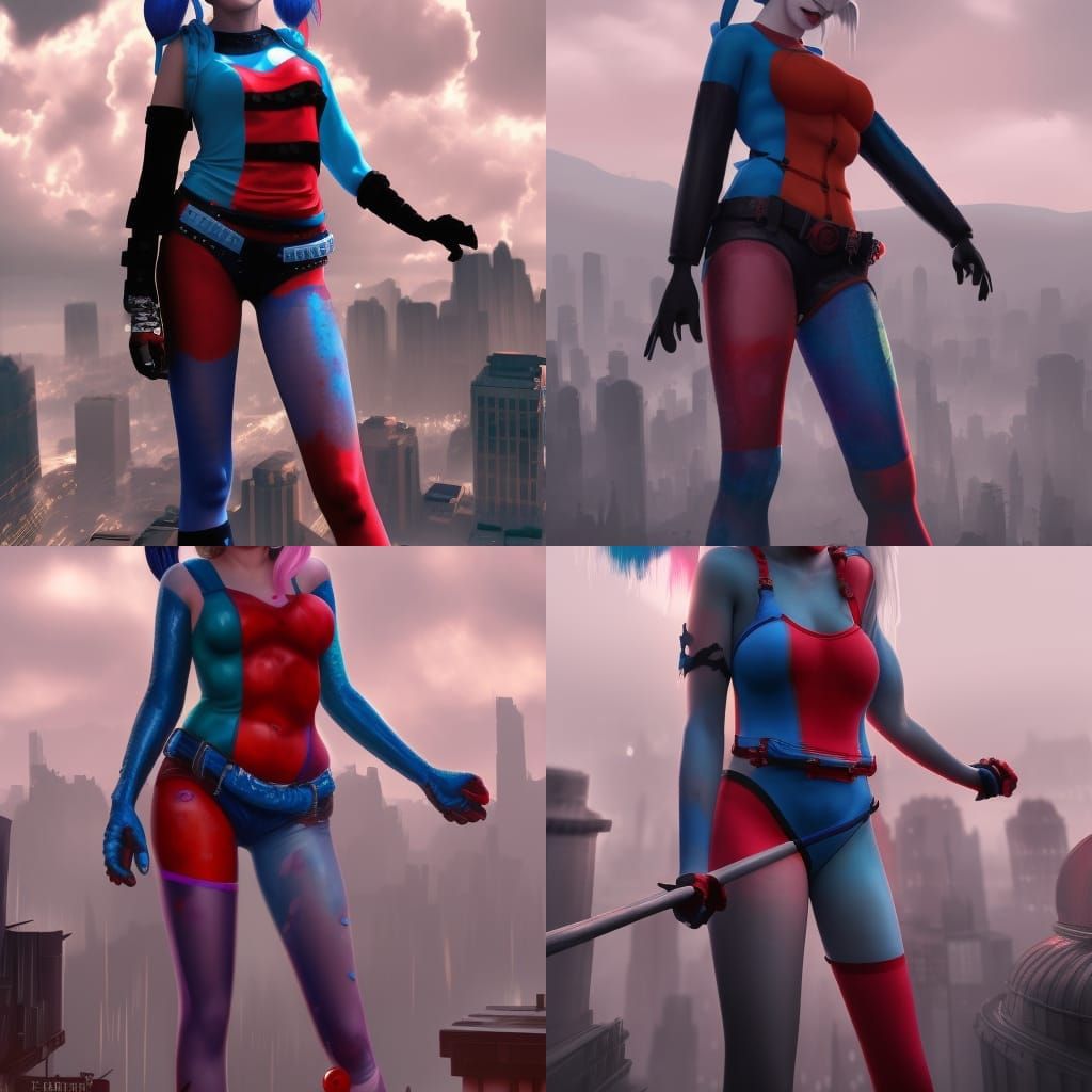 Giant Harley Quinn Walks Through City: Detailed Matte Painti...