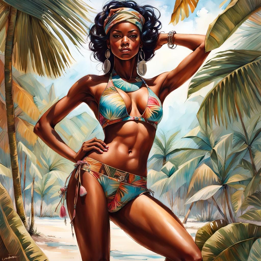 Hyperrealistic Bikini Model in 1950s Style