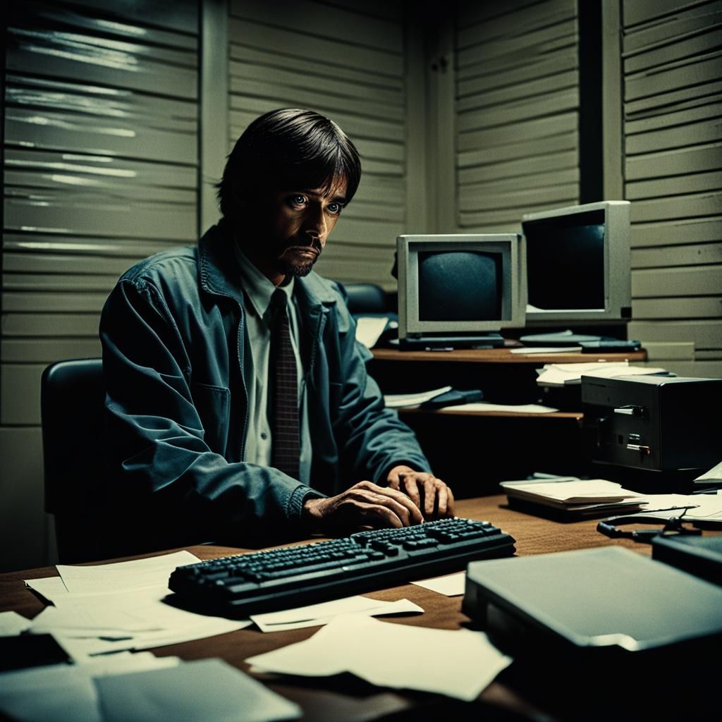 Trapped in a Nine-to-Five: A Cinematic Film Still