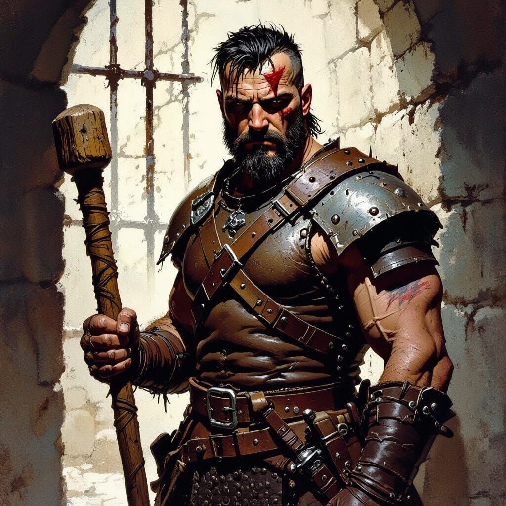 Medieval Militia Man in Dungeon, Frazetta Style