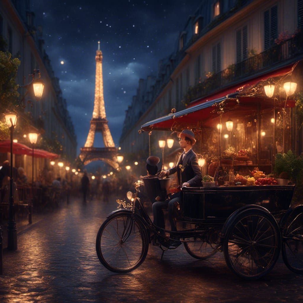 Romantic Midnight in Paris Street Scene