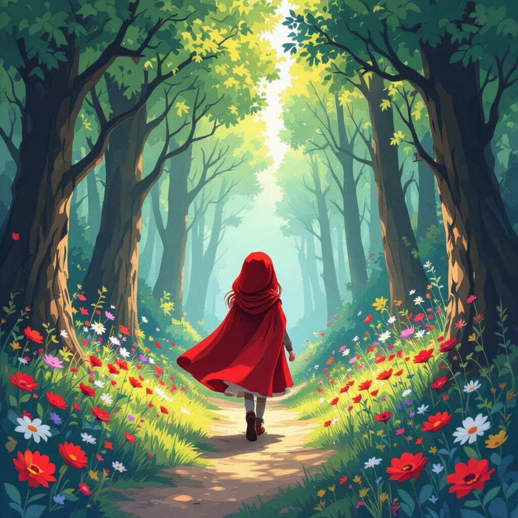 Little Red Riding Hood in Whimsical Forest