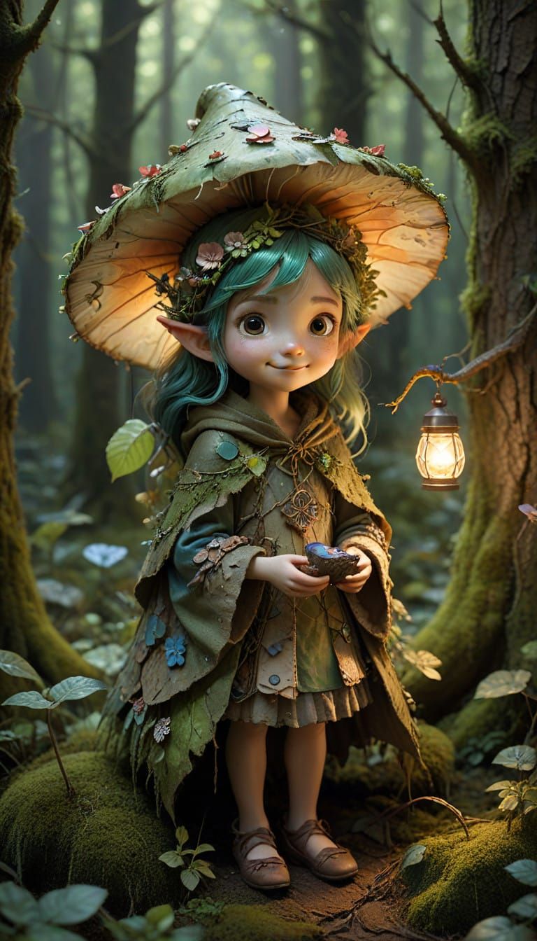 Enchanting Forest Sprite in Whimsical Linework Style