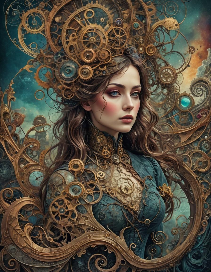 Steampunk Portrait in Surreal Victorian Grunge Style