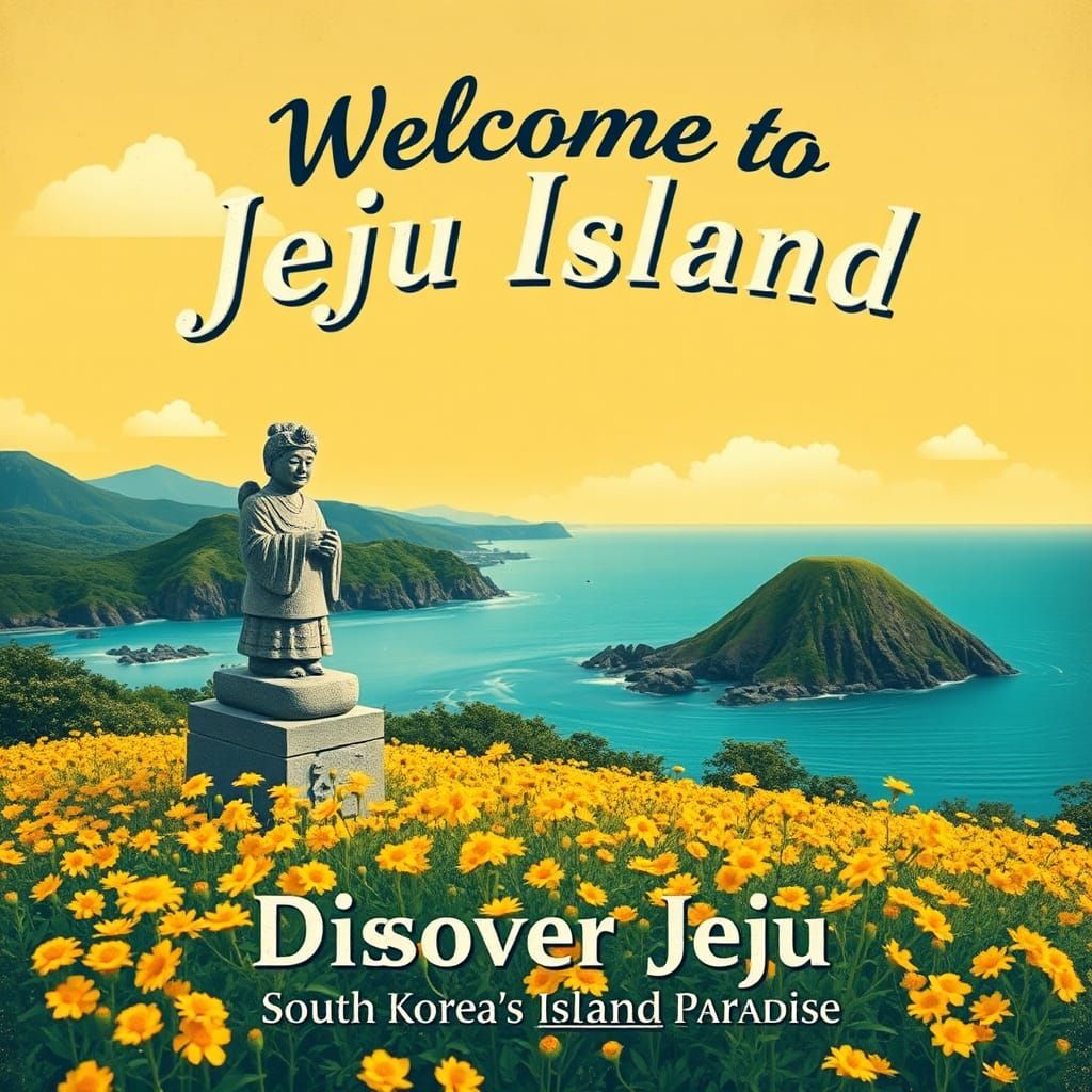 Jeju Island Vintage Travel Poster Art
