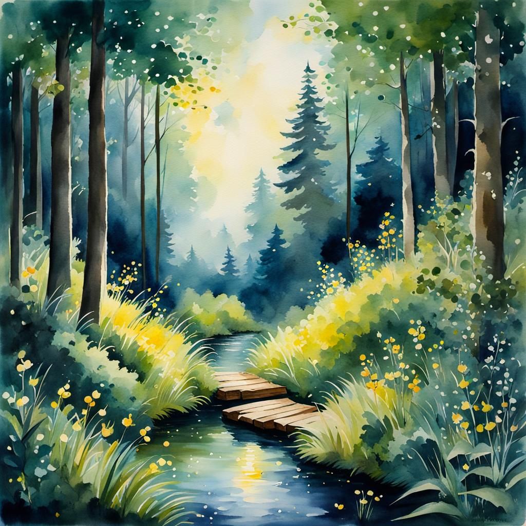 Enchanted Forest Honeymoon in Watercolor Style