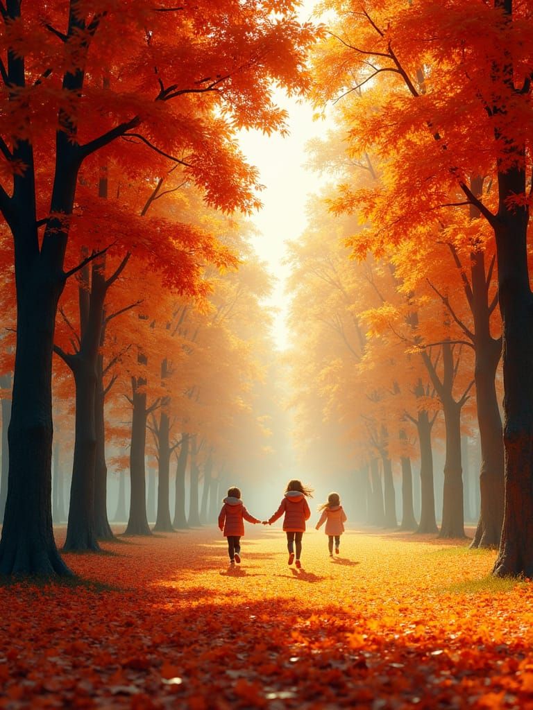 Autumnal Park Scene with Children Playing