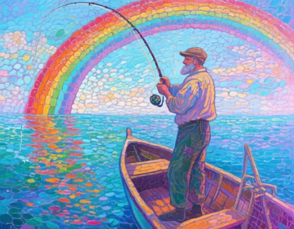Rainbow Fisherman: A Pointillist Seascape