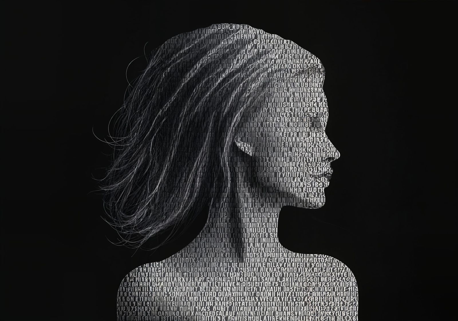 Woman Silhouette in Grey Arial Typography Composition