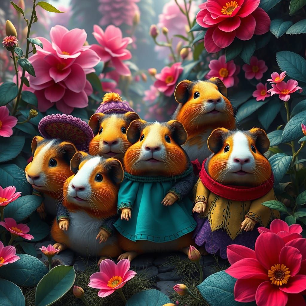Whimsical Guinea Pigs in Detailed Matte Painting