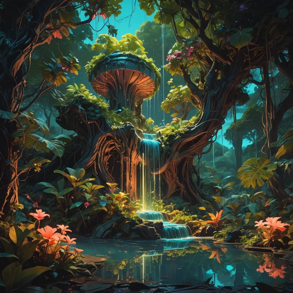 Bioluminescent Fountain of Youth Conceptual Art