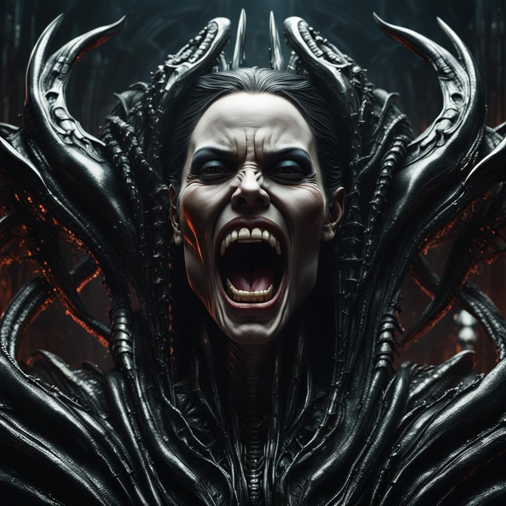 Angelina Jolie as Cenobite Vampire in HR Giger Style