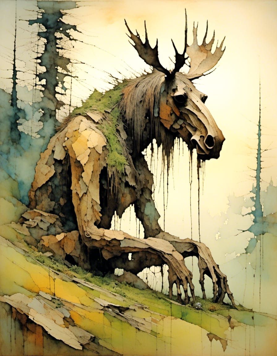 Surreal Stallion in Lush Meadow: Ernst-Inspired Oil Painting