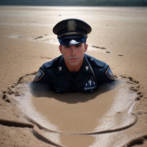 Hot Cop Sinking in Quicksand: Professional Photography
