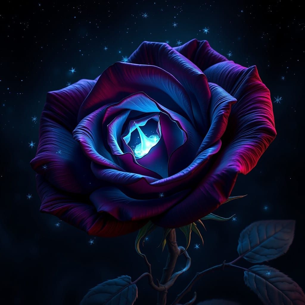 Majestic Crimson Rose Under Starry Night Sky