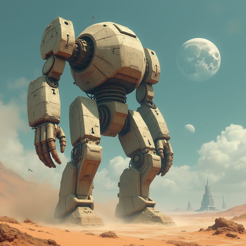 Ancient Stone Automaton in Alien Desert